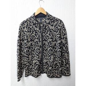 Nomadic Traders Black Tan Pattern Full Zip Cardigan Sweater Boho Women's Large